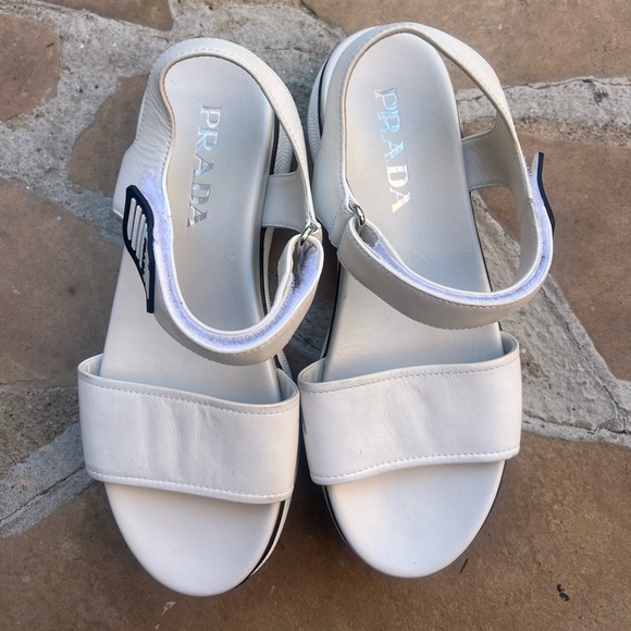 Like new white leather Prada platform sandals - Picture 1 of 5